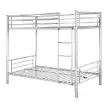 Double decker steel bed for space-saving and durable sleeping solutions in homes, hostels, and dormitories, providing sturdy construction and modern design for multiple occupants.