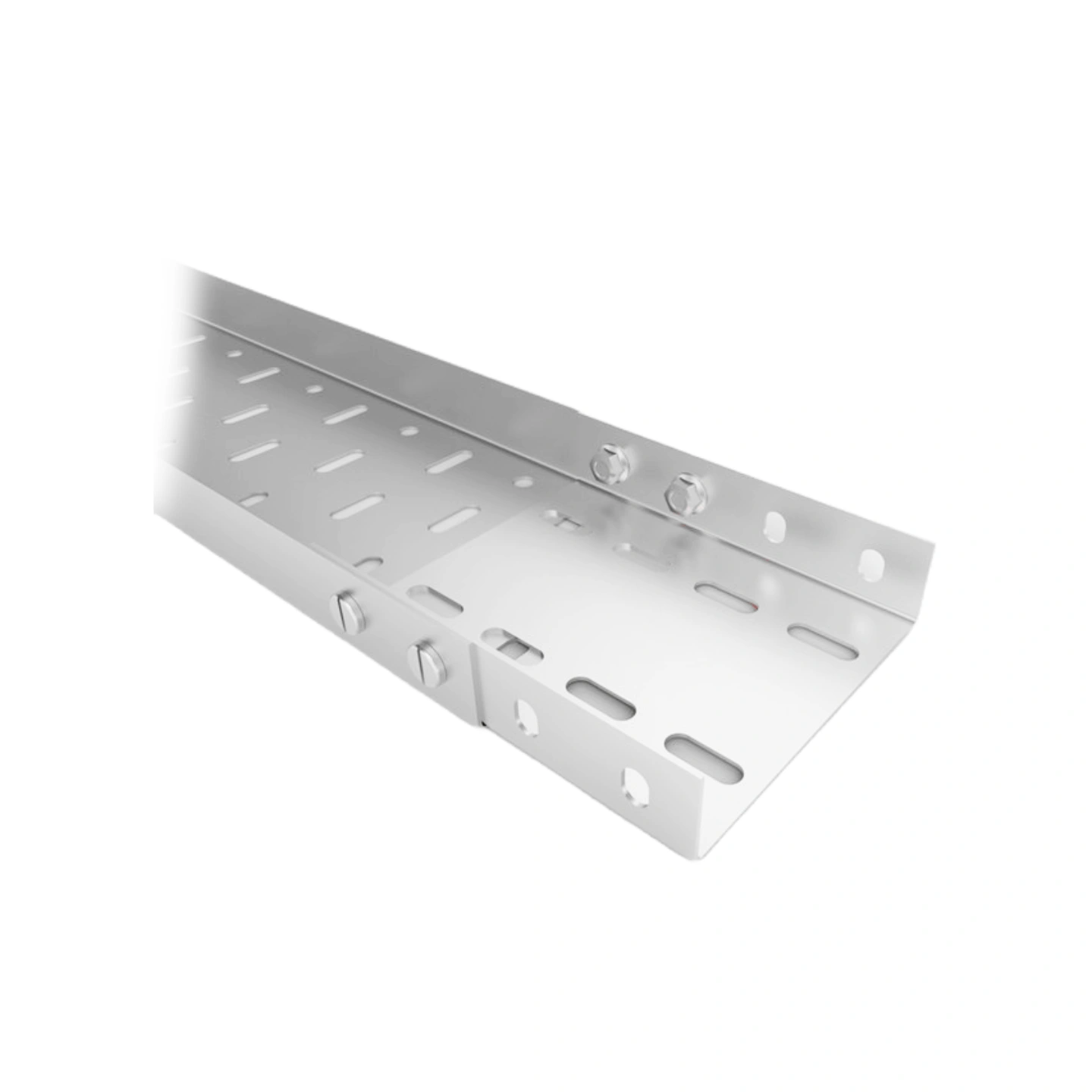 High-resolution stainless steel cable tray for corrosion-resistant cable management.